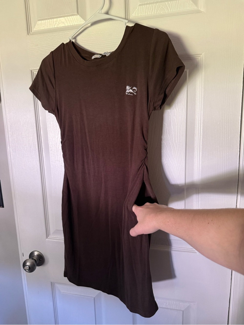Women’s Brown Short Sleeve Side-Ruched Dress